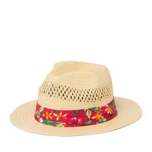 Free Press Hawaiian Band Panama Hat in red combo